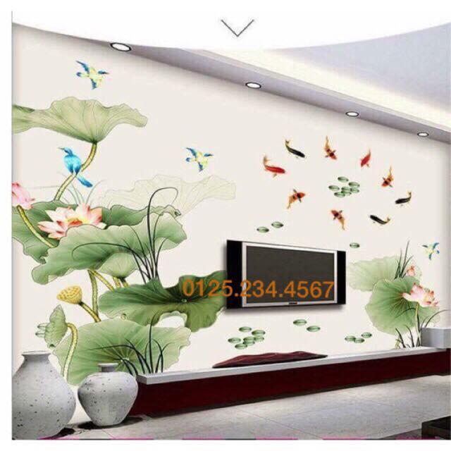 decal dán tường hoa sen 3D sang chảnh mẫu mới