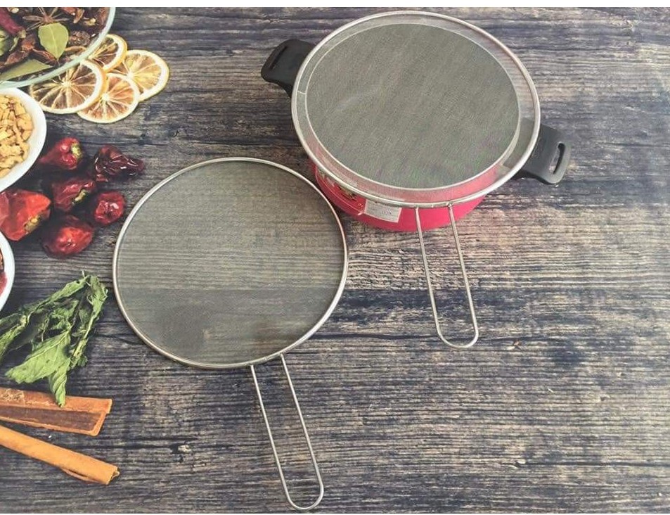 [ Size 25cm / 29 cm / 33cm ] Nắp đậy chảo bằng lưới Inox có tay cầm