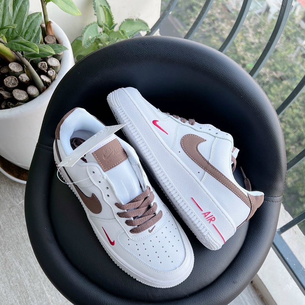 Giày thể thao NIKE AF1 Vệt Nâu, Giày air force 1 low premium white brown bản đẹp 2022 Full box bill tặng kèm dây