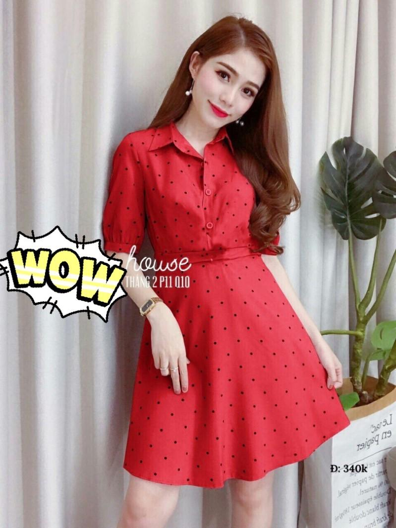 Đầm sơ mi chấm bi xinh xắn