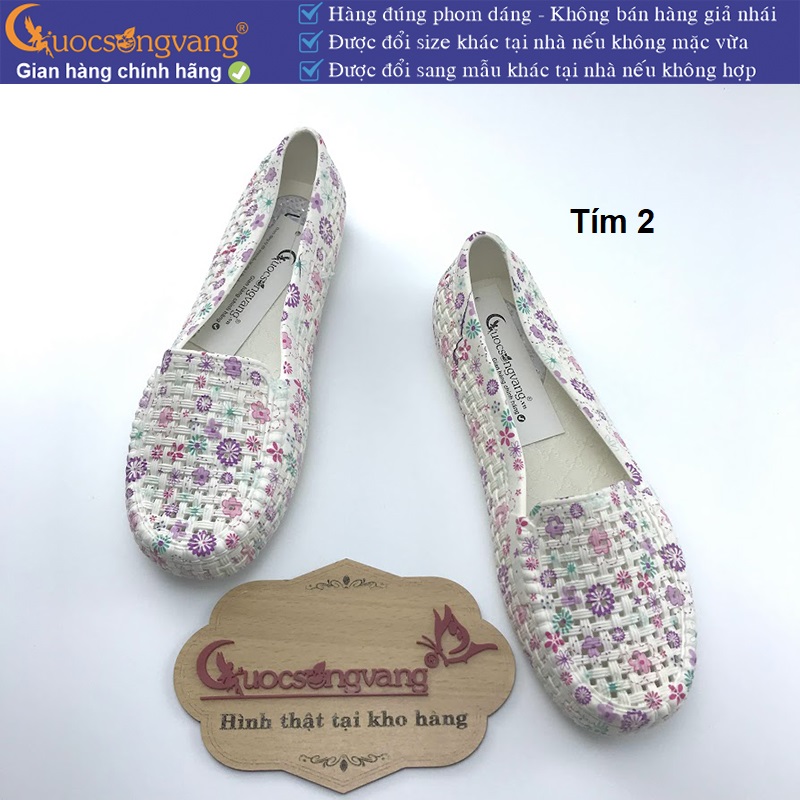Giày nhựa dẻo đế bệt giày búp bê nhựa nữ chống trượt in hoa cỏ GLG120 Cuocsongvang
