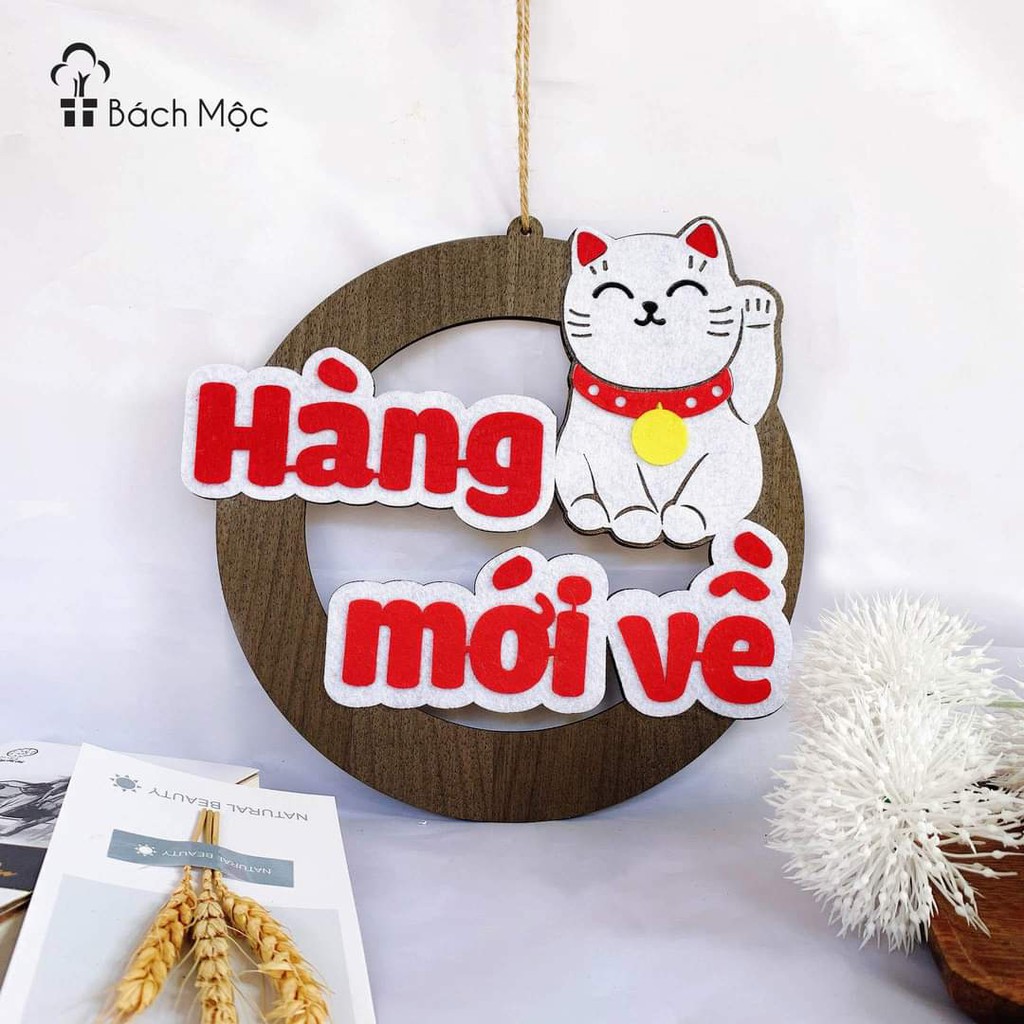 Decor home Bảng gỗ trang trí, bảng gỗ treo cửa Mèo thần tài