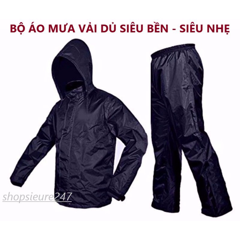 Áo mưa bộ vải dù đi mưa che kín người - bộ quần áo đi mưa nam nữ cao cấp - bộ quần áo đi mưa cao cấp