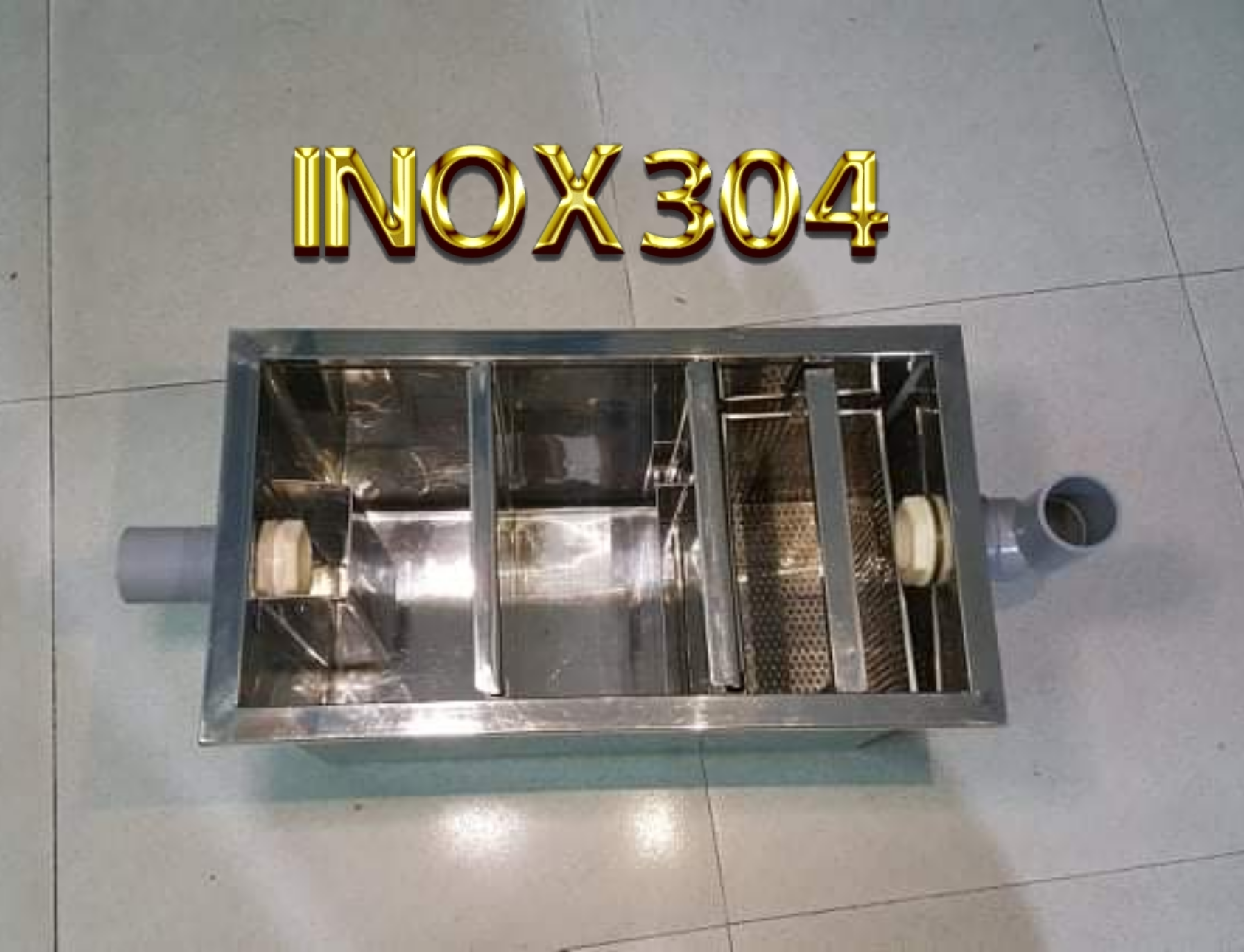 Bể tách dầu mỡ inox 304 sáng bóng (kT45cmx25cmx30cm)