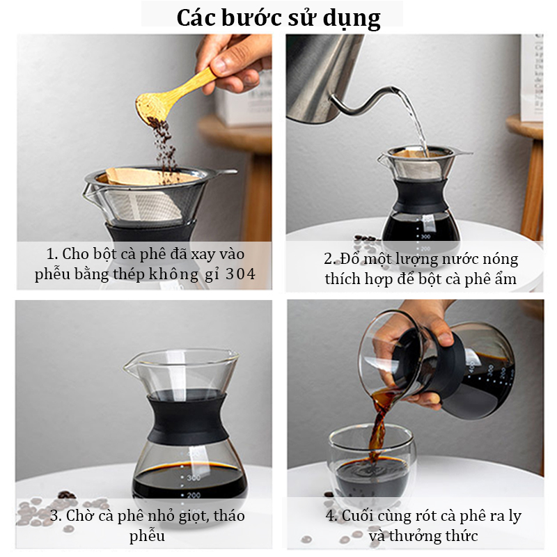 Bình Pha Cà Phê chứa phễu pha cà phê Bình cà phê thủy tinh Bình Pha Kèm Phễu 400ml ấm pha cà phê có dấu tích Máy pha cà phê coffee maker DODO