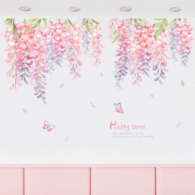 Decal dán tường, Tranh dán tường tán hoa và chân cẩm tú cầu.