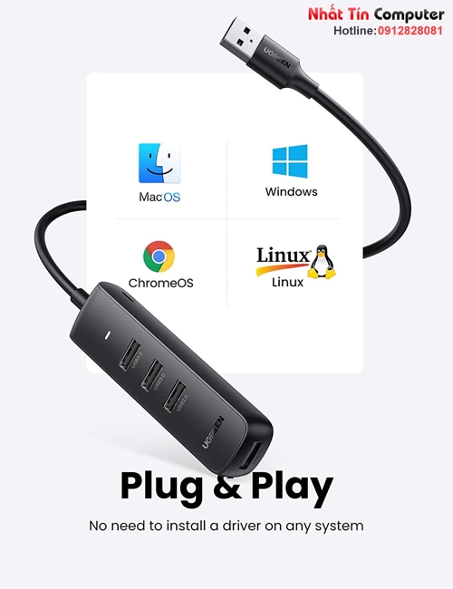 Hub chia USB 3.0 ra 4 cổng dài 0,5M  Ugreen 80656 cao cấp (Micro USB cấp nguồn)