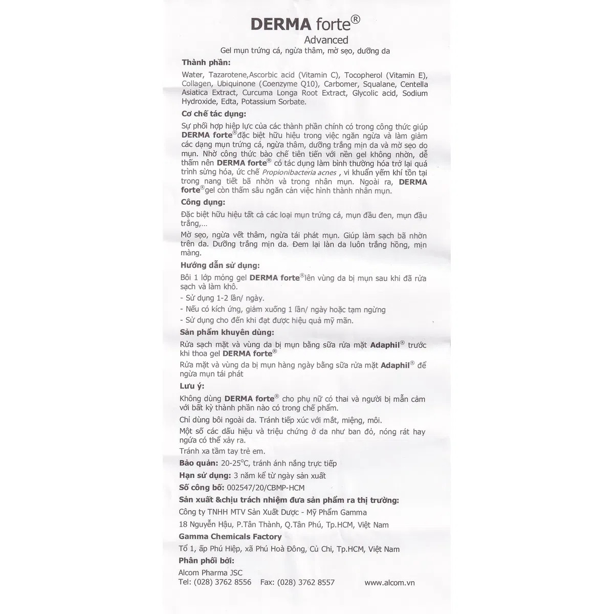 Gel Mụn Thâm Derma Forte Alcom (Tuýp/15gr)