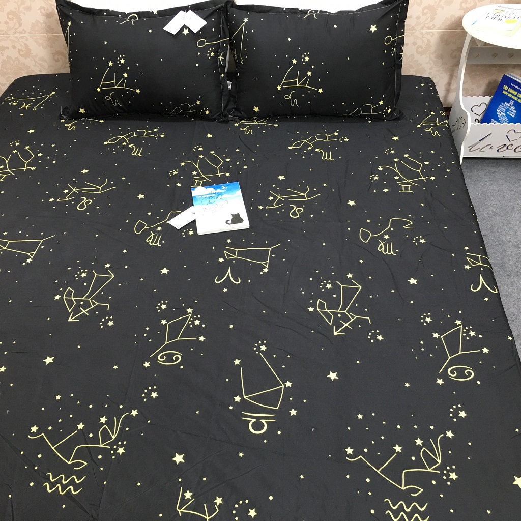 Bộ ga gối 4 món poly cotton (1 ga giường + 2 vỏ gối + 1 vỏ gối ôm) mẫu Cung Hoàng Đạo