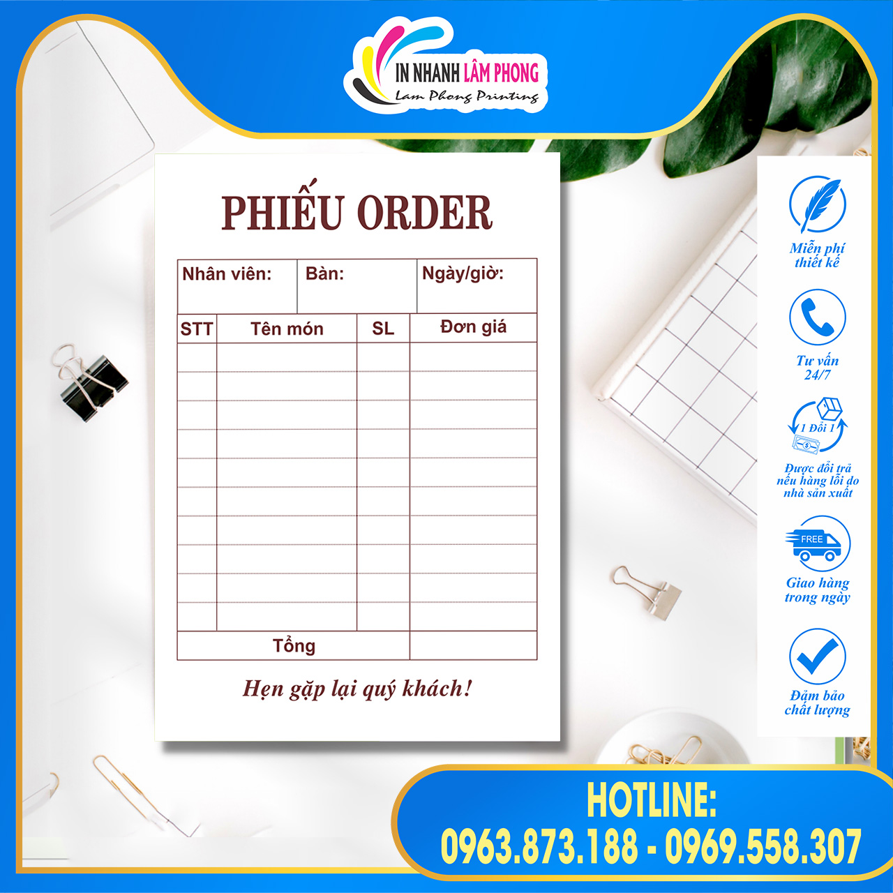 Set 50 Phiếu Order Quán Ăn Size 10x15