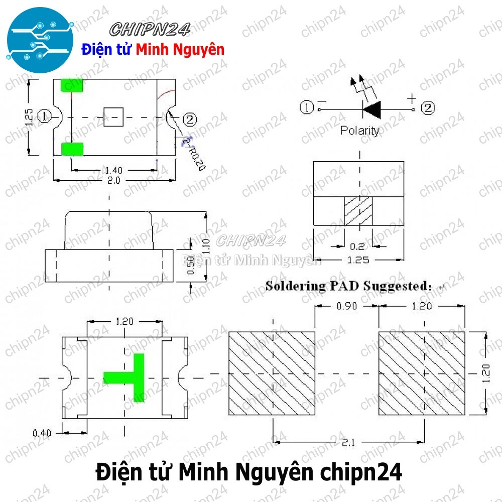 [25 con] (TK1) Led dán SMD 0805 XANH LÁ