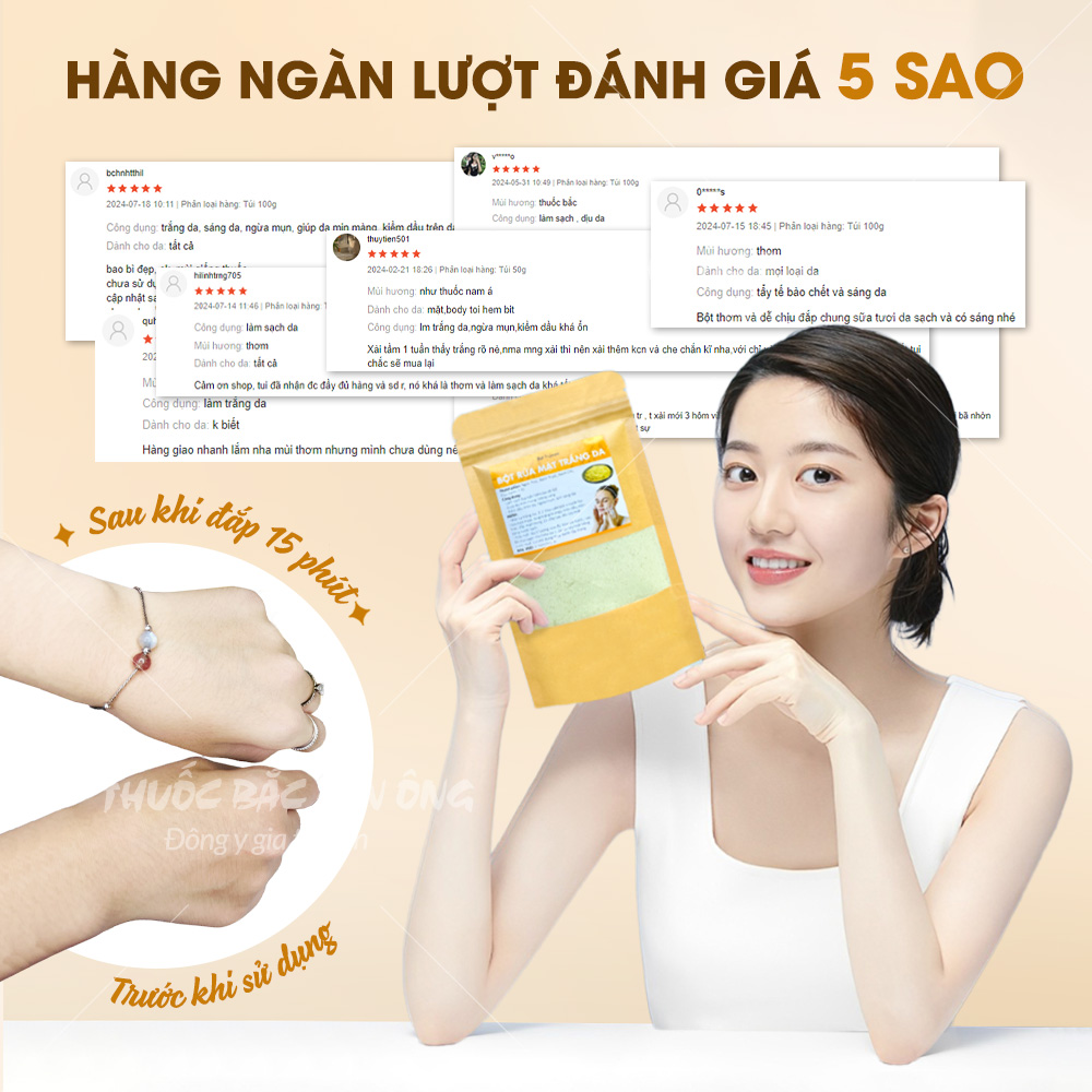 Bột rửa mặt trắng da 100g, bột đắp mặt Yujisan, bột rửa mặt thảo mộc, tẩy da chết, giúp da sáng mịn
