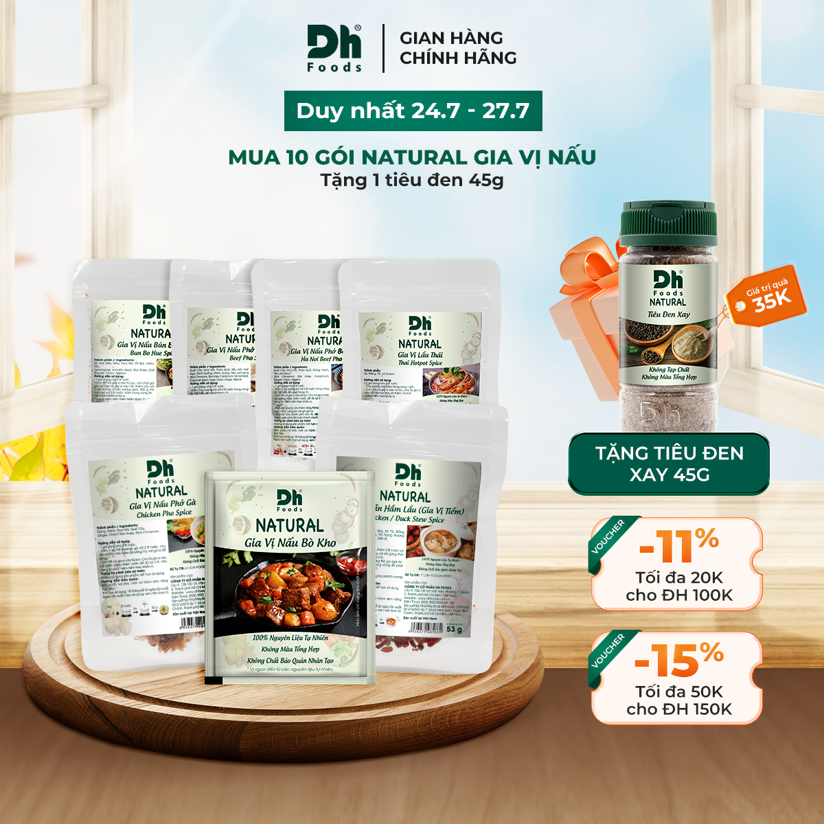 Combo 10 gói Natural Gia Vị Nấu Dh Foods Các Loại KHÔNG Tạp Chất - KHÔNG Màu Tổng Hợp - KHÔNG Chất Bảo Quản Nhân Tạo.