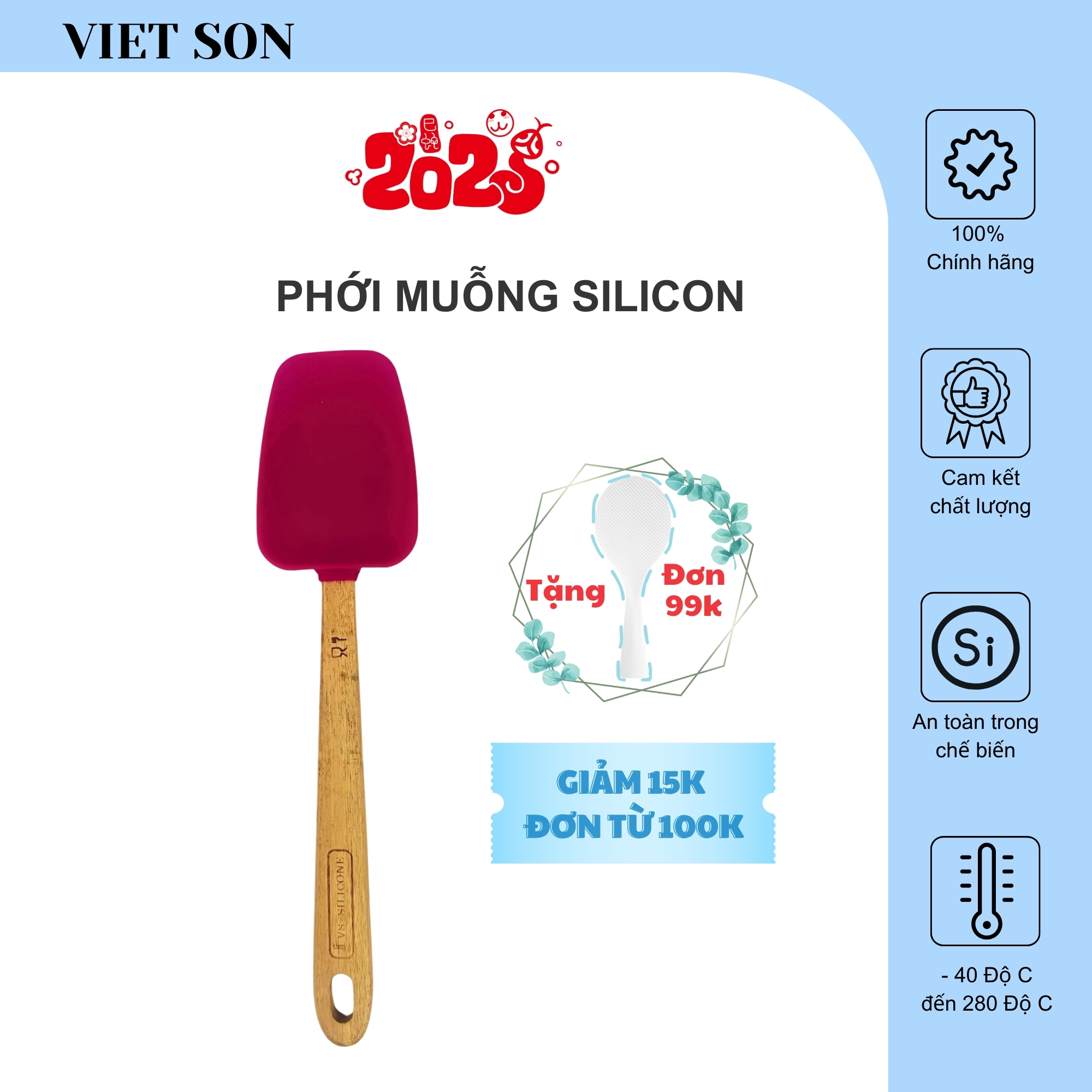 Phới Muỗng Silicon Việt Son làm Bánh, Dụng Cụ Bếp Đa Năng
