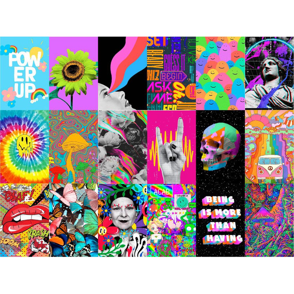[HCM][FREESHIP EXTRA] Wall Collage dán tường trang trí decor phòng ngủ - theme Psychedelic indie