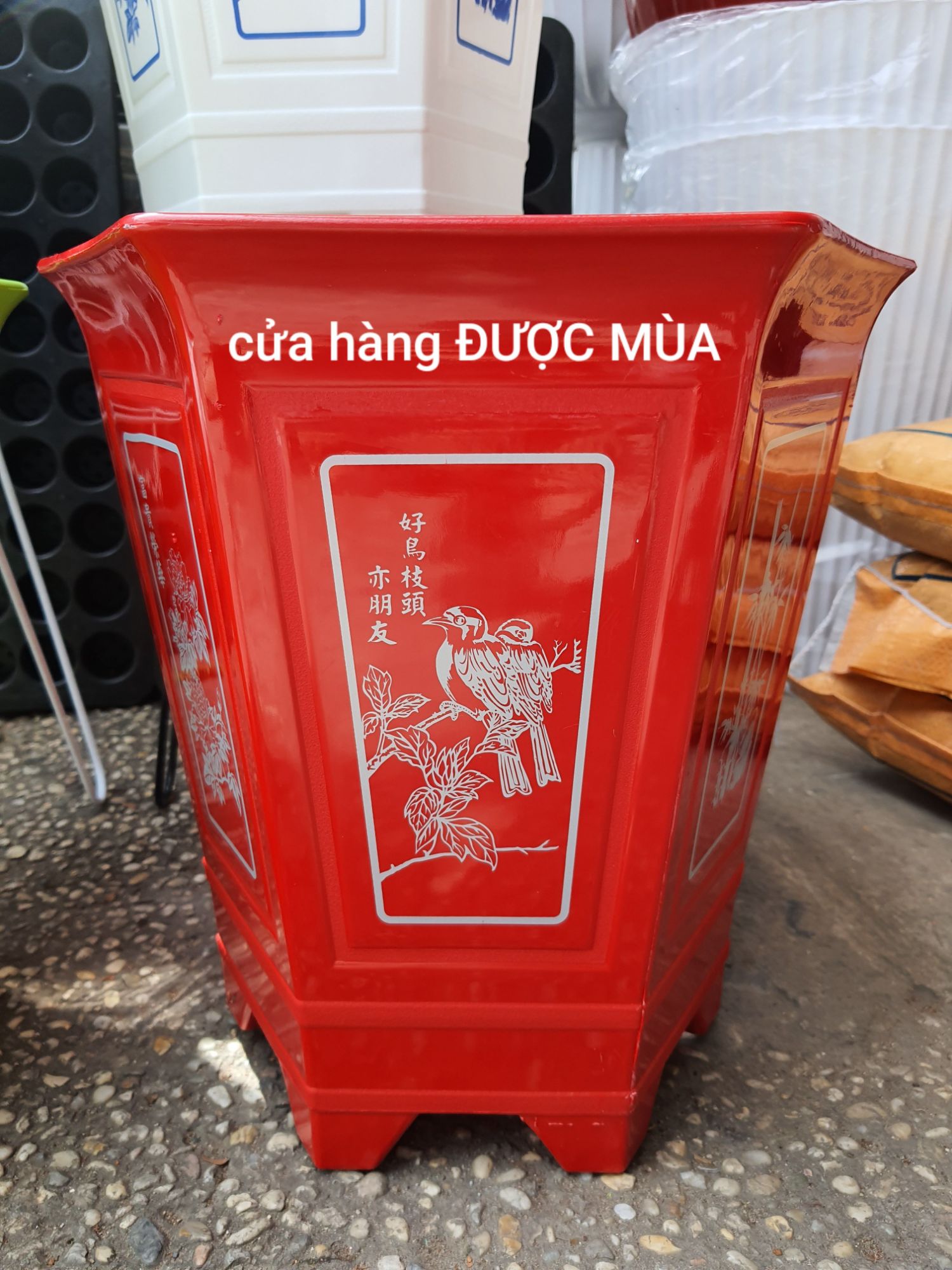combo 2 chậu lục giác in lụa 35x35cm