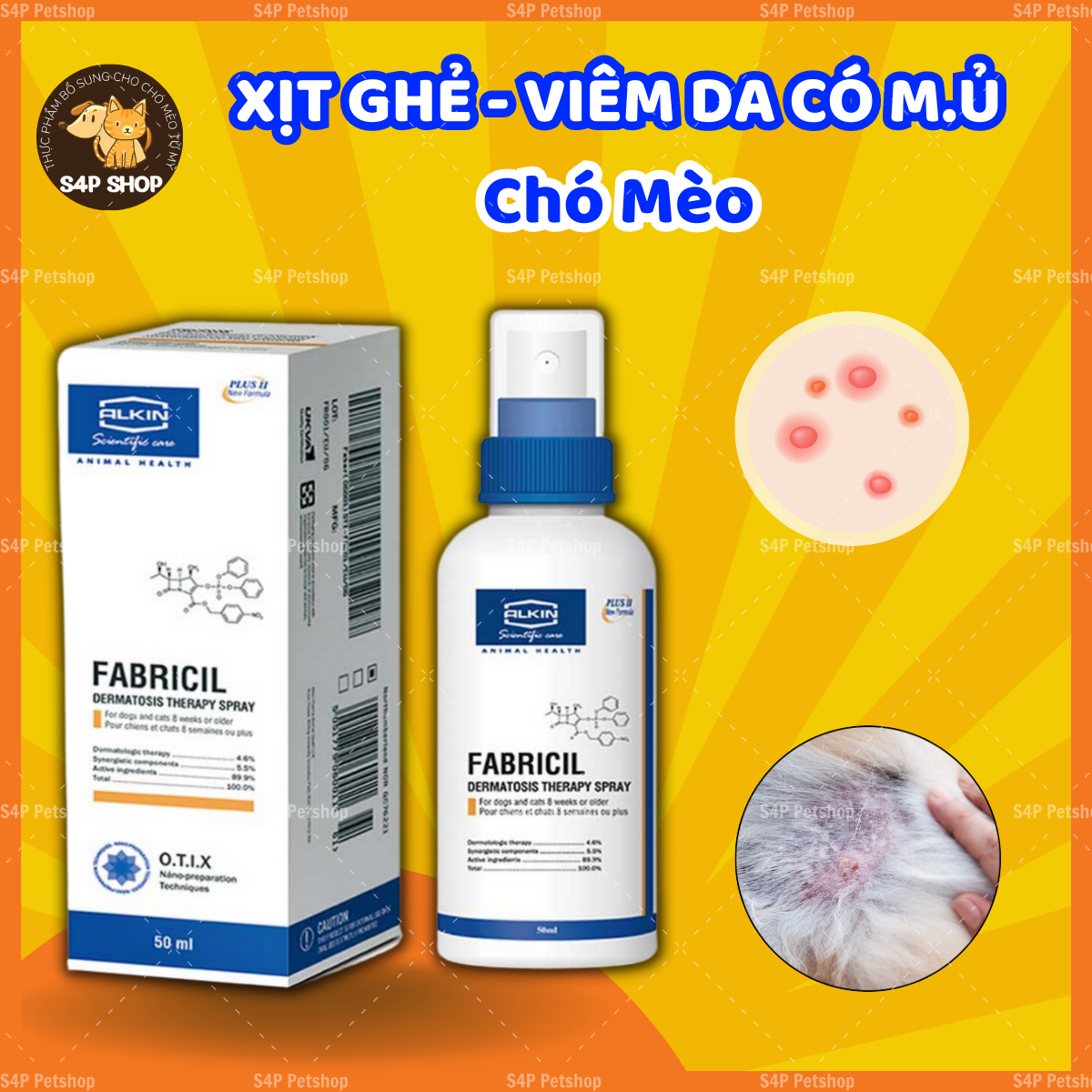 Fabricil Alkin xịt nấm, viêm da, ghẻ cho chó mèo - 50ml chính hãng