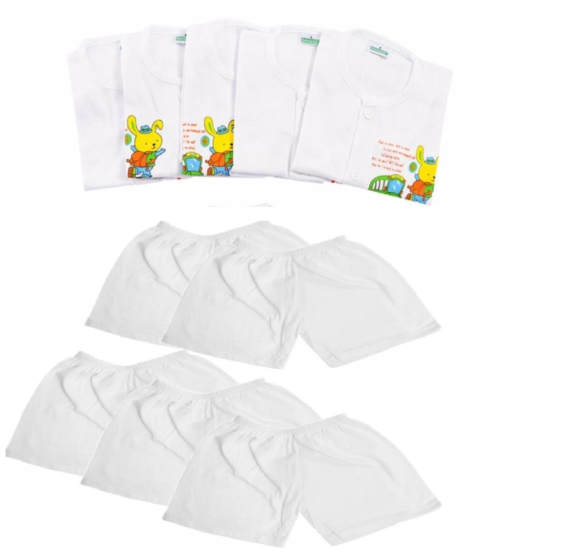 HCMSet 5 Bộ quần áo ngắn tay cúc giữa 100% cotton màu trắng cho bé từ
