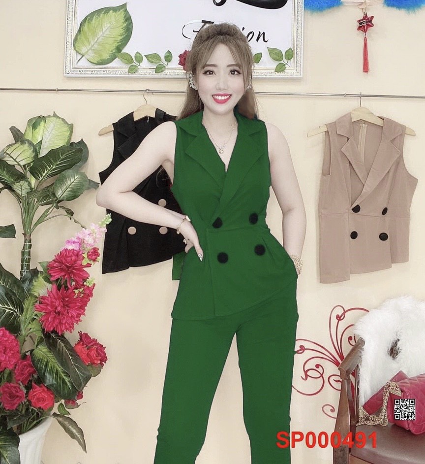 Đồ bộ thun cát hàn 4 nút vest không tay