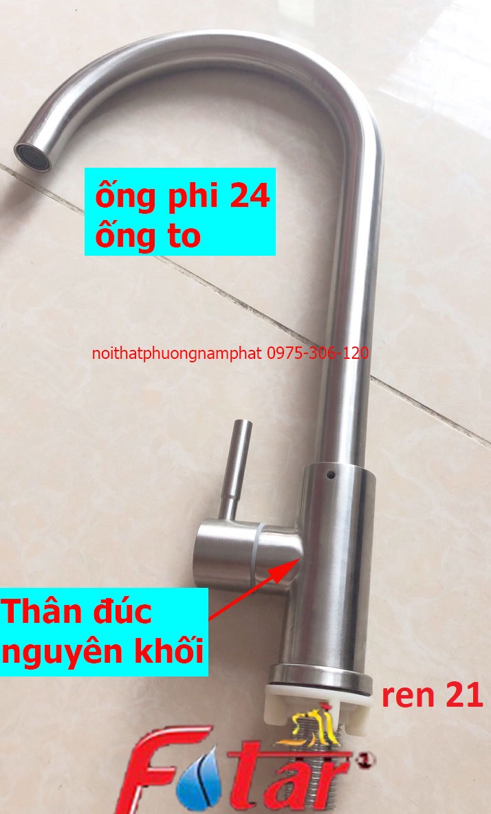 [HCM][VÒI TRÒN NƯỚC MẠNH] Vòi Rửa Chén Bát Lạnh Inox 304 quay 360 độ dùng cho 2 hộc chậu N5001 Fotar VÒI PHI 24