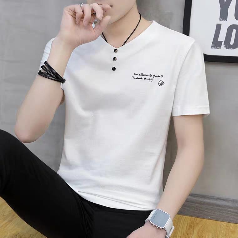 [HCM]ÁO THUN NAM TAY NGẮN CỔ TIM PHỐI NÚT NGỰC THÊU CAO CẤP ÁO PHÔNG CỔ TIM