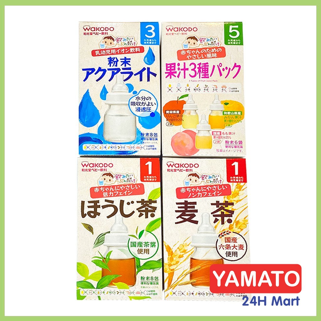 Trà hoa quả Wakodo điện giải cho bé, trà trái cây Wakodo lúa mạch Nhật Bản