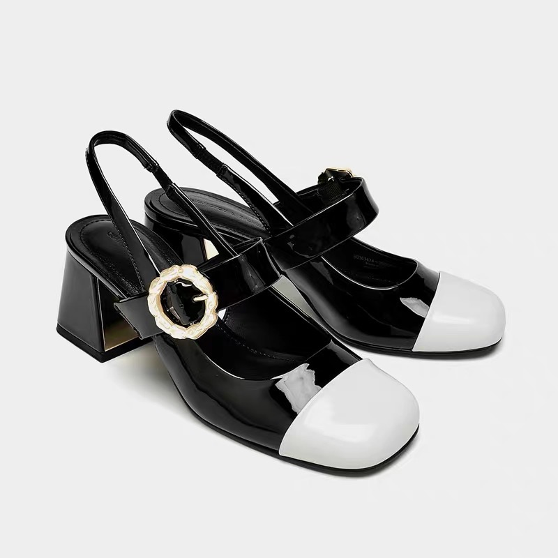 Giày Cao Gót 7cm Sling Back Quai Ngang Phối Khóa Pixie E263