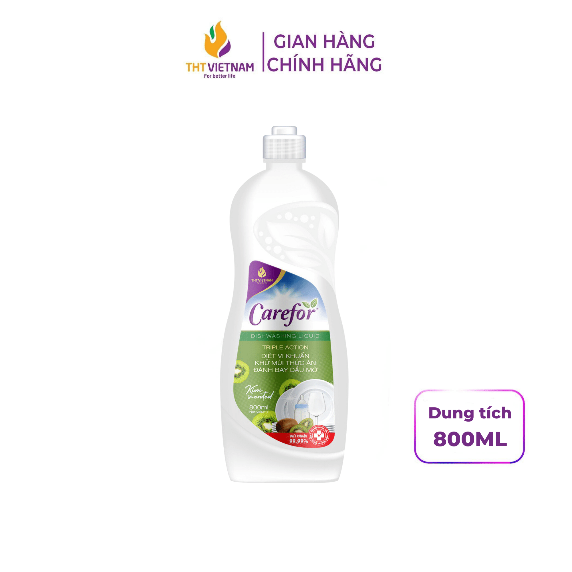 Nước rửa chén bát đậm đặc Carefor An toàn da tay, Làm sạch dịu nhẹ 800ml