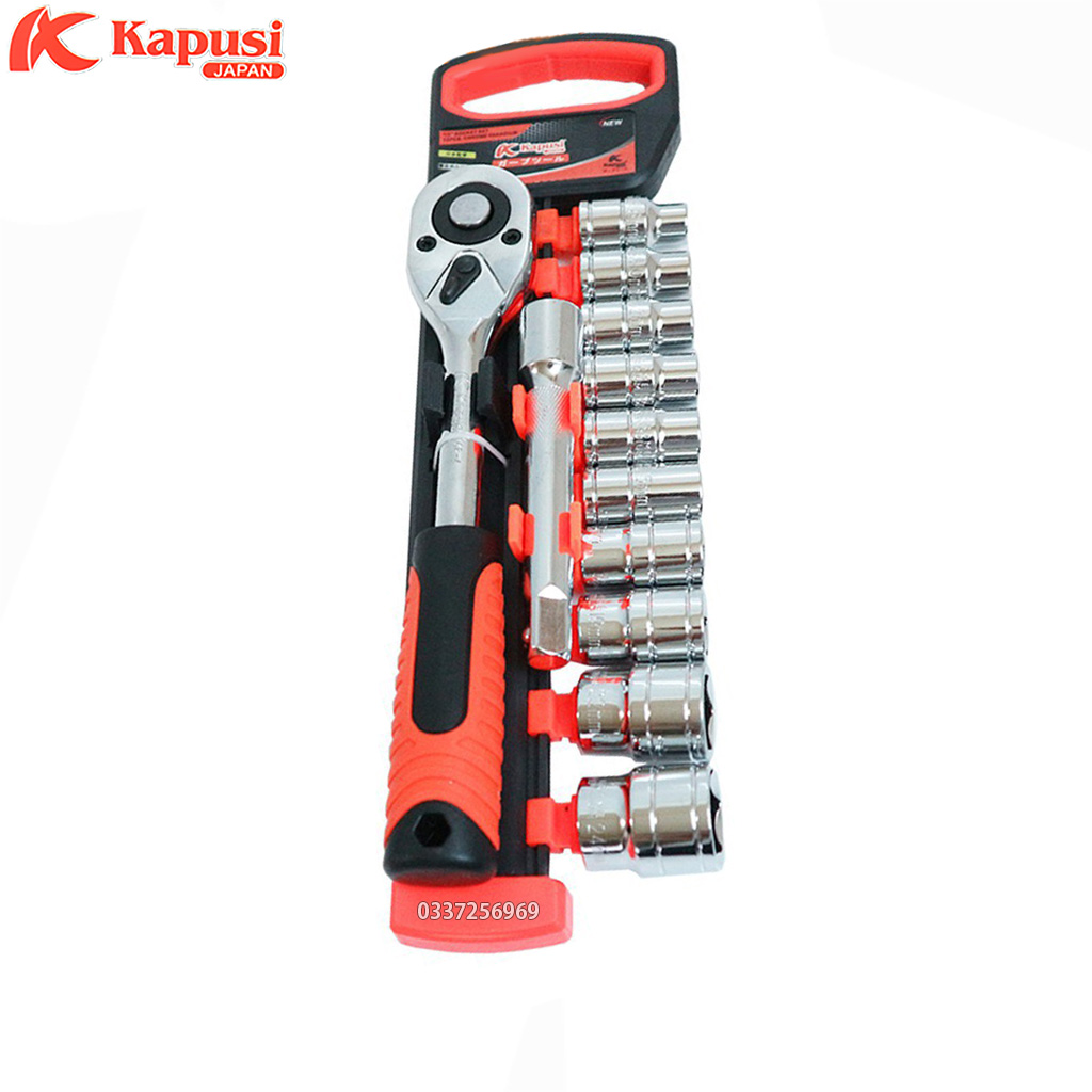 Bộ tuýp sửa chữa - bộ khẩu 1/2 cần tự động 12 chi tiết Kapusi Japan, thép CRV cao cấp