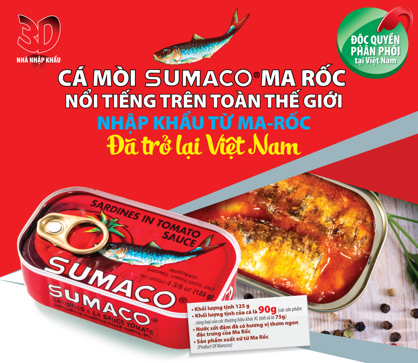 HỘP CÁ MỒI SUMACO 125GR - HÀNG MAROC