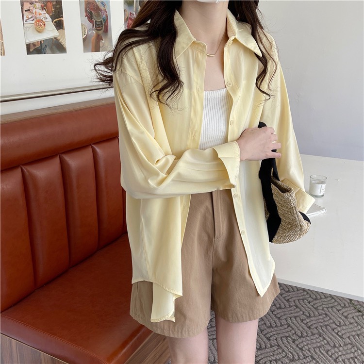Áo sơ mi nữ dài tay form rộng ulzzang kiểu hàn basic màu trắng xanh nâu vàng tím dễ phối đồ