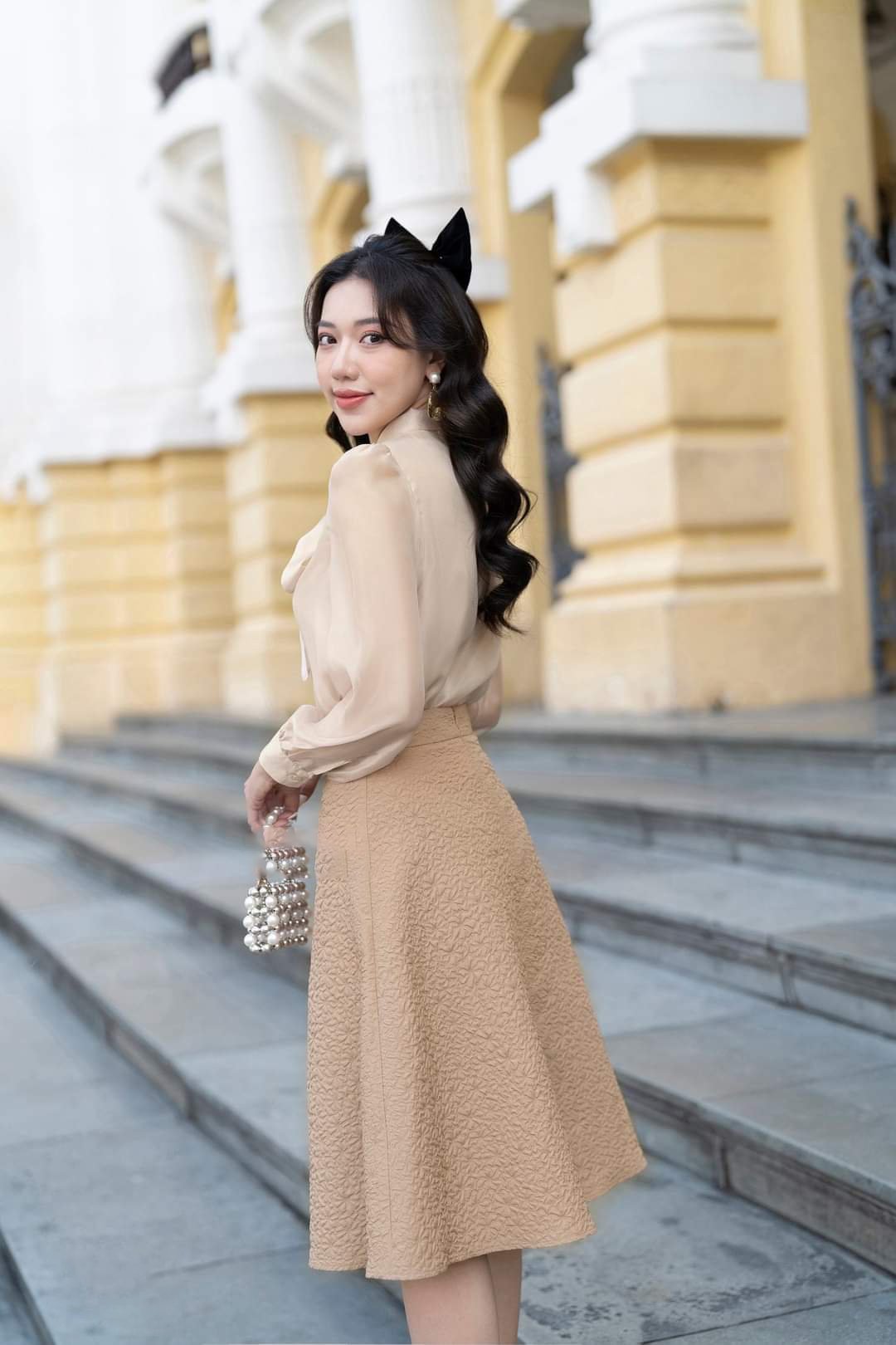 Chân Váy Midi Nữ Dáng Dài Vân Gấm Công Sở Nữ Tính Thanh Lịch   (KÈM QUÀ TẶNG)