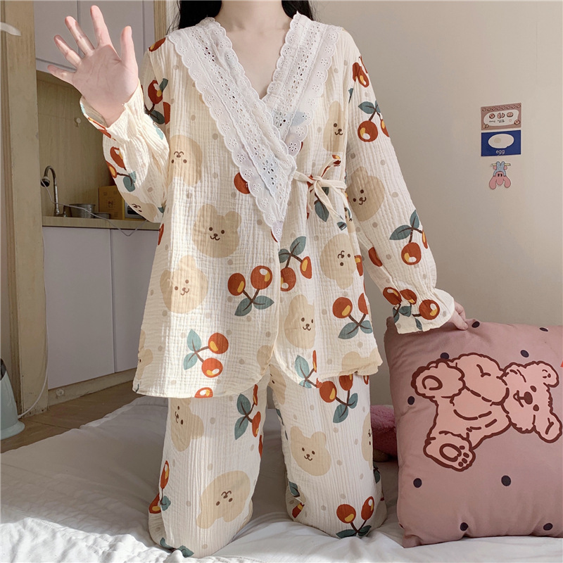 Set bộ gấu phối ren kiểu dáng kimono quảng châu