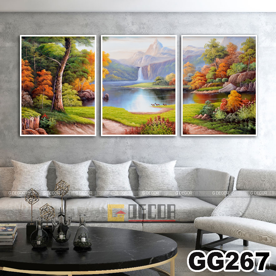 Tranh treo tường canvas khung gỗ 3 bức phong cách hiện đại Bắc Âu tranh phong cảnh trang trí phòng khách phòng ngủ 267