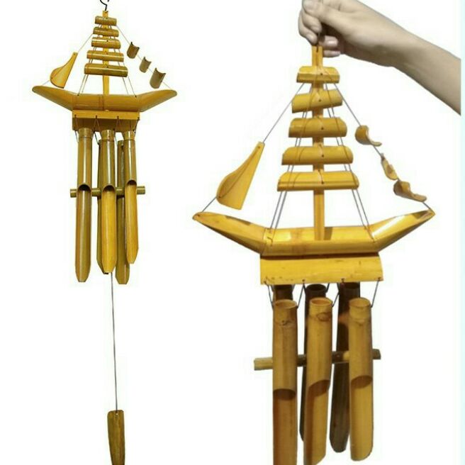 Chung gio tre chuông gió trúc hình thuyền lớn