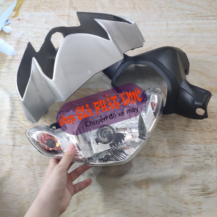 [CHẤT - 3 món ] Đầu xe máy kèm pha đèn xe SIRIUS màu BẠC