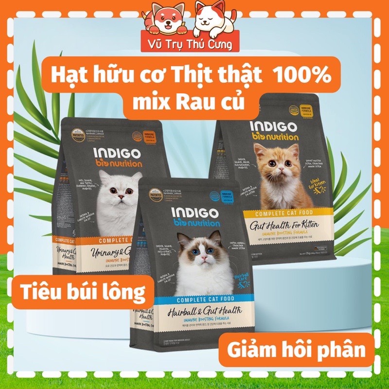 Hạt Hữu cơ cho Mèo INDIGO 100% thịt thật và Rau củ quả 2Kg