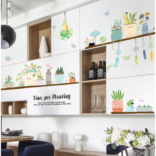 DECAL DÁN TƯỜNG GÓC CHẬU CÂY TIME