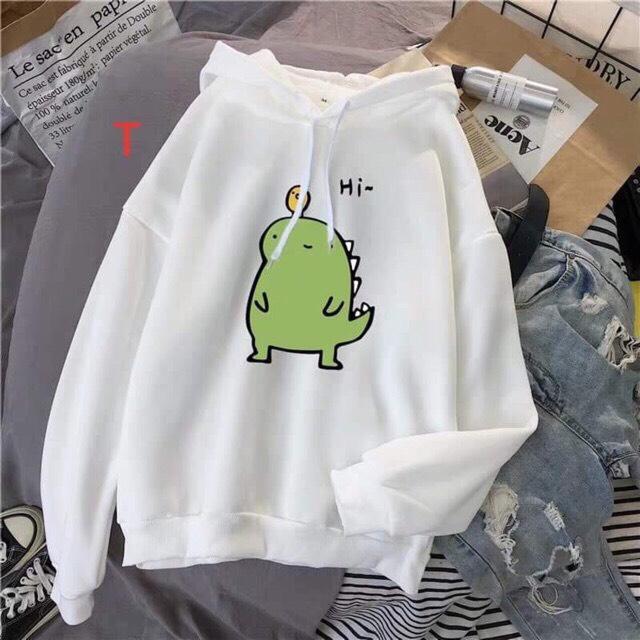 Hoa Fashion Áo nỉ HOODIE in hinh họa tiết cao cấp. hình khủng long cute, form áo rộng rãi, freesize dưới 60kg, không bông xù