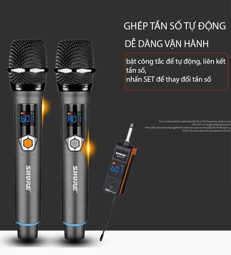 Micro Không Dây Đa Năng Shure SM-819 - Micro Karaoke Cao Cấp - Micro Karaoke bluetooth không dây - micro đa năng giá rẻ - Tích Hợp Sạc Pin Trực Tiếp Ngay Trên Micro, Âm Thanh Mượt Mà Bắt Sóng Lên Đến 25m Chuyên Dùng Cho Loa Kéo, Vang, Amply