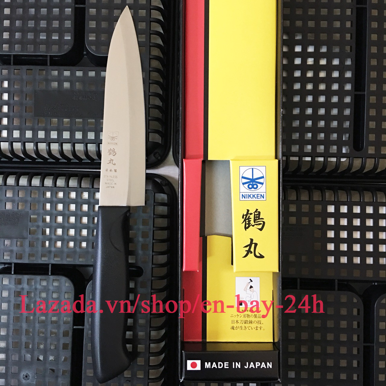 Dao bếp Santoku xuất xứ Nhật Bản gọt hoa quả, thực phẩm cán nhựa ABS, lưỡi thép không gỉ 23.5cm