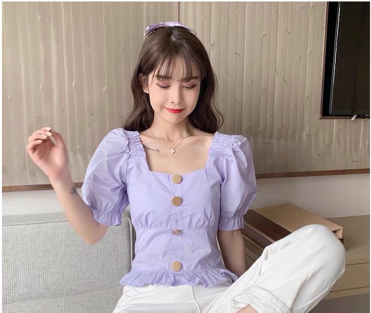 Áo voan cổ vuông phối nút trước thời trang TTSLA0188