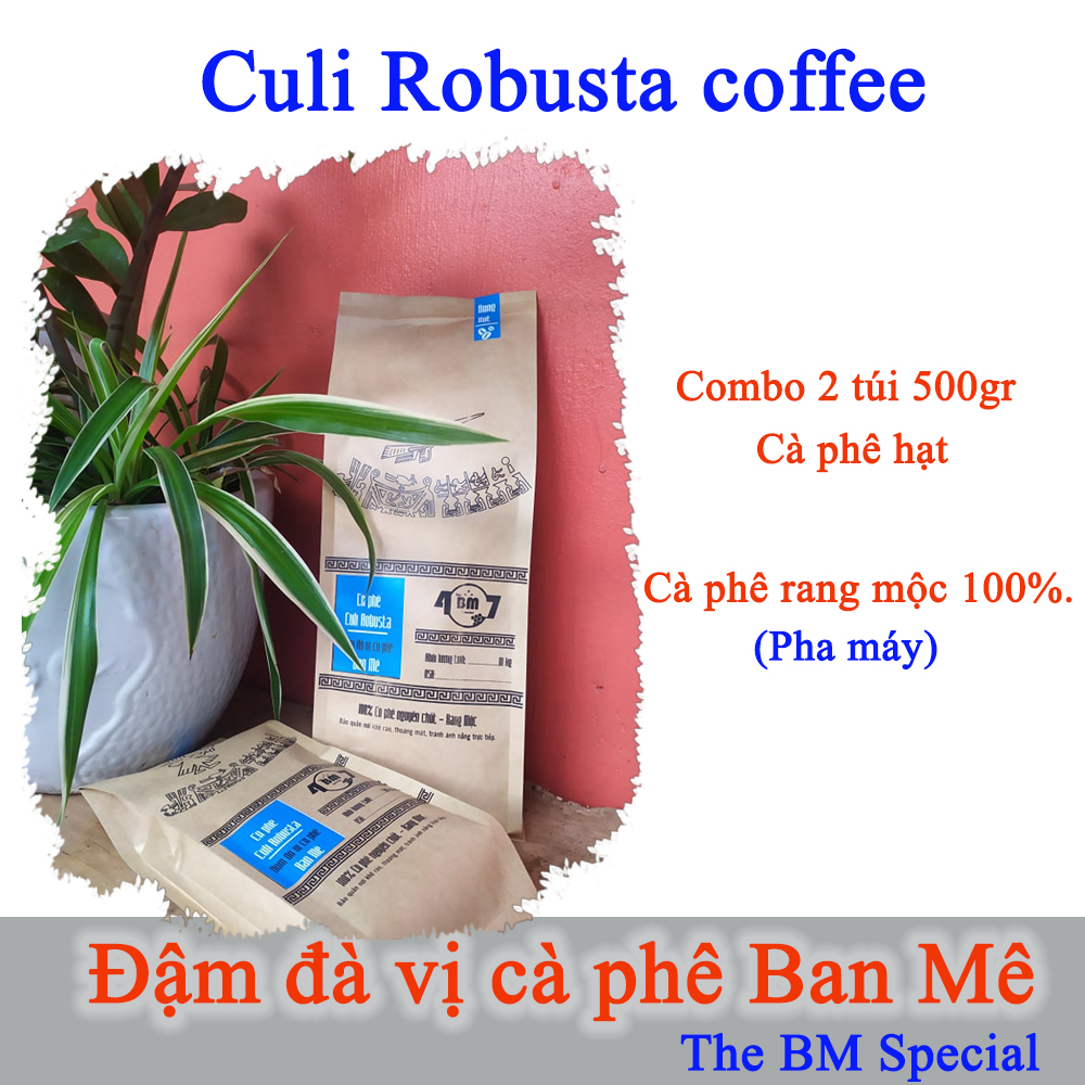 [Cà phê Ban Mê] Culi Robusta rang mộc 100% [cà phê pha máy] - Cà phê sạch. Combo 2 bịch 500gr