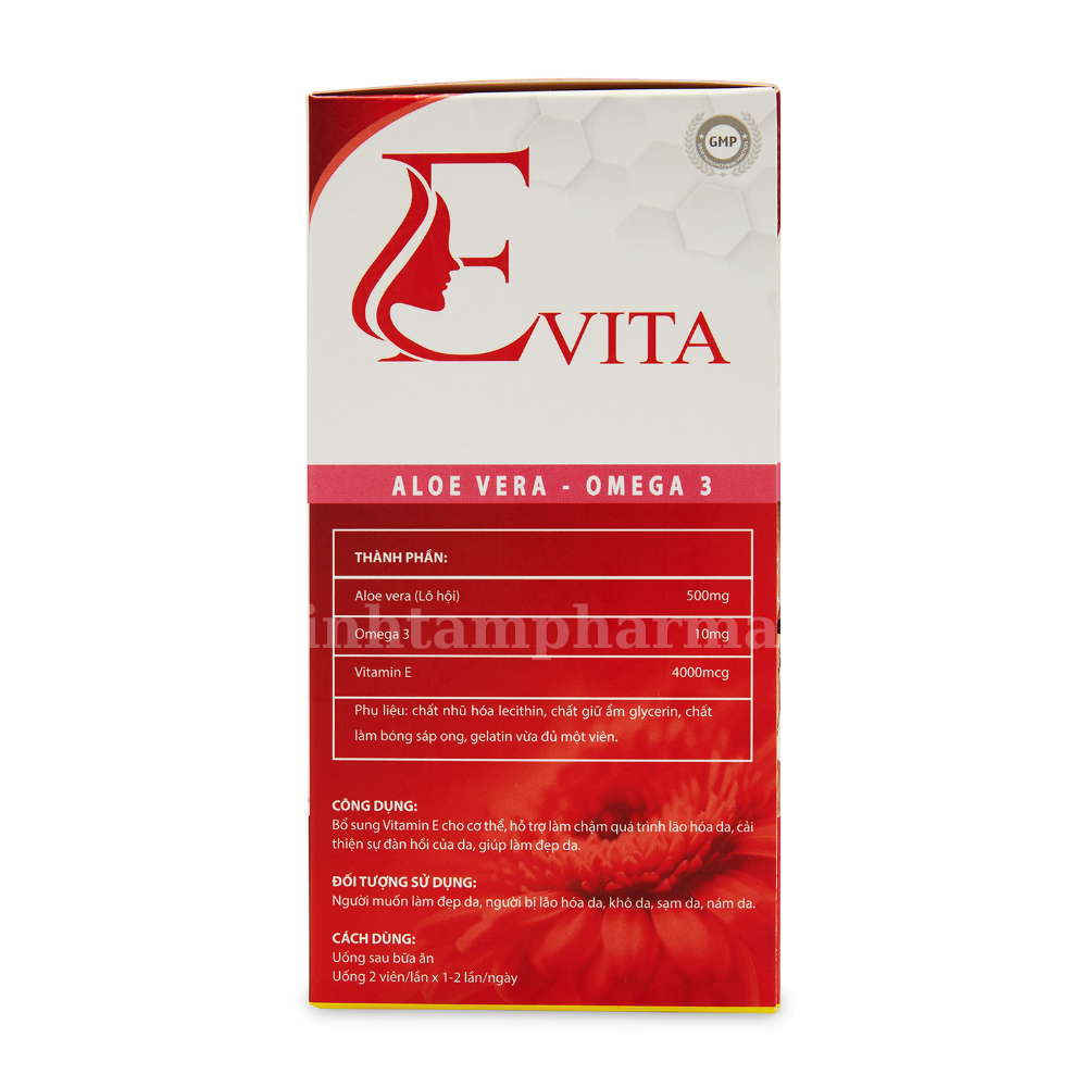 Viên uống Vitamin E đỏ Omega 3, lô hội E VITA 400 đẹp da, căng mịn da, cấp ẩm, giảm nếp nhăn, trắng sáng da, hạn chế lão hóa- Hộp 60 Viên