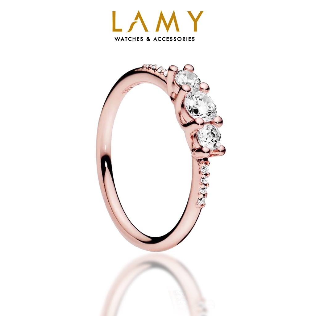Nhẫn nữ cde clear three-stone rose gold ring cde8072rg - nhẫn bạc s925 cao cấp
