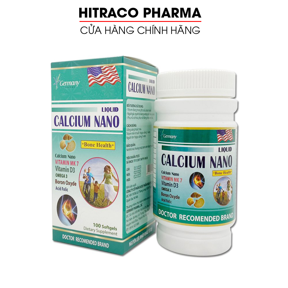 Viên uống bổ sung canxi 900mg Liquid Calcium Nano chắc khỏe xương, phát triển hệ xương, giảm loãng xương - Hộp 100 viên dùng cho người trên 6 tuổi