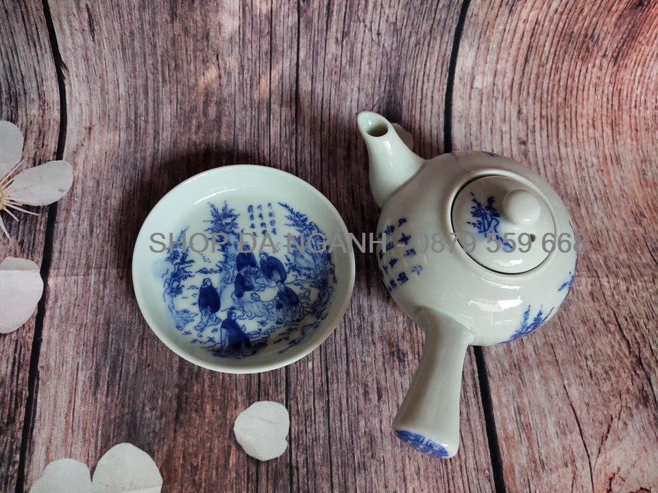 Ấm trà có tay cầm men lam Bát Tràng, cỡ nhỏ dung tích 100 ml - Nhận thiết kế, in, đóng hộp quà tặng theo yêu cầu (ĐT khong tam bay chin, nam chin chin, sau sau tam)