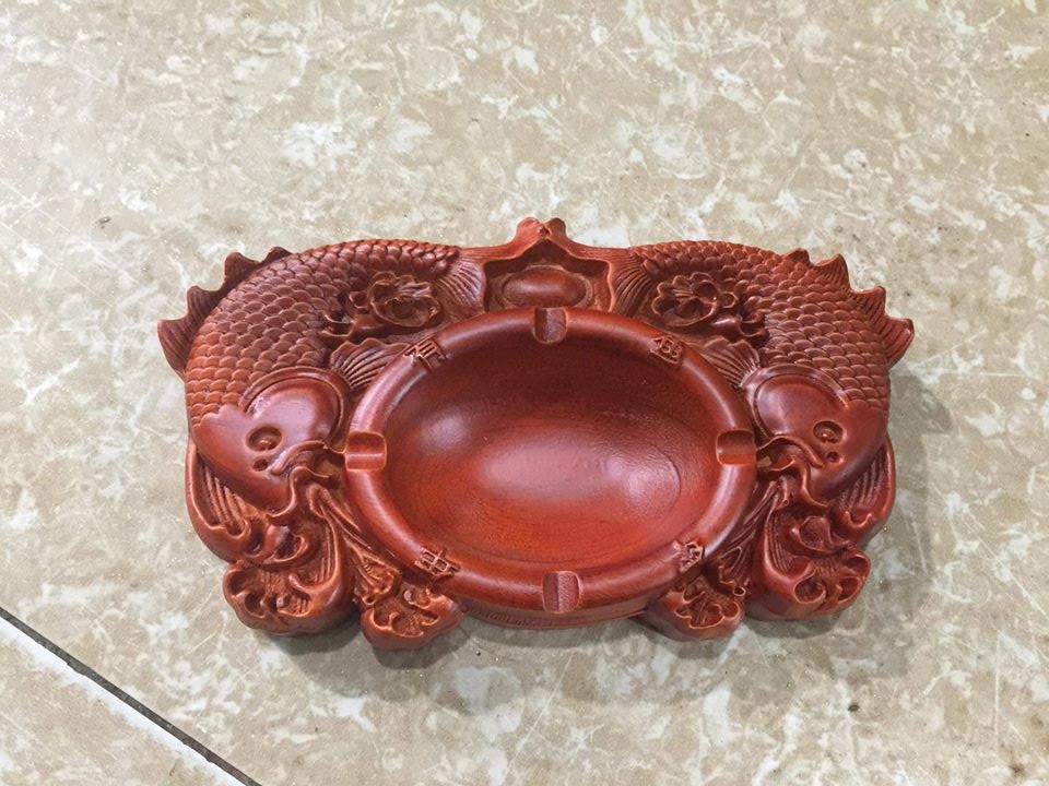 Gạt tàn song ngư gỗ hương (22 x 12 x 4cm)