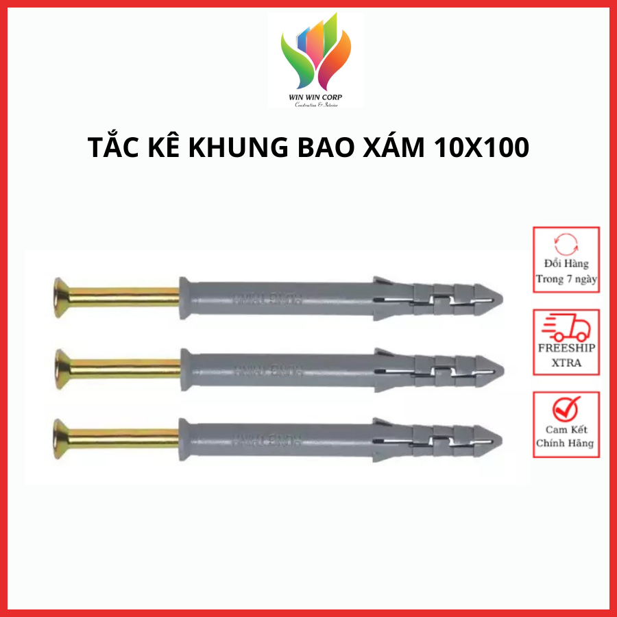 Tắc kê khung bao xám, Vít tắc kê 10x100 lắp đặt khung bao cho cửa nhôm, cửa gỗ, cửa sắt...