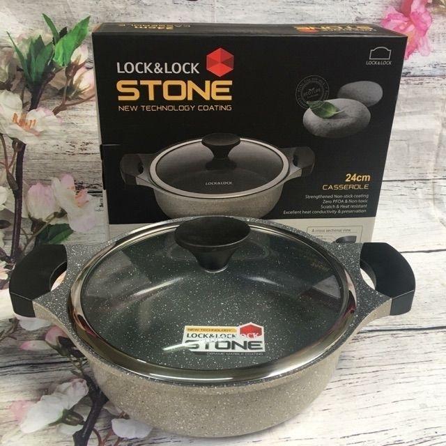 Nồi Đá Stone Cao Cấp 7 Lớp LocknLock 2 tay cầm 24cm thành thấp (hàng chính hãng)